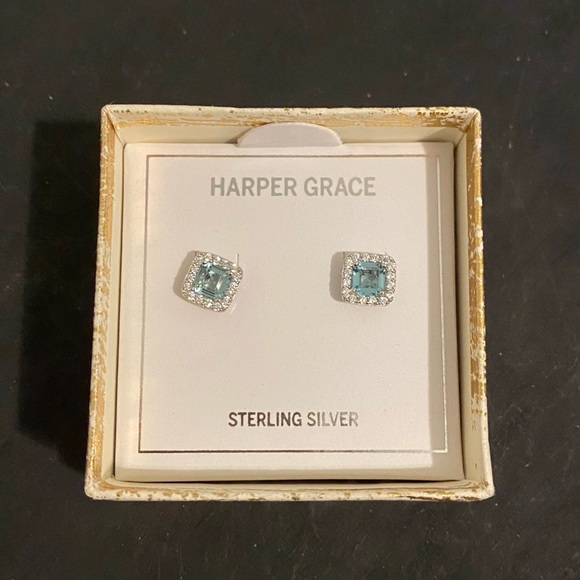 Aquamarine Blue Stud Earrings - Picture 3 of 6